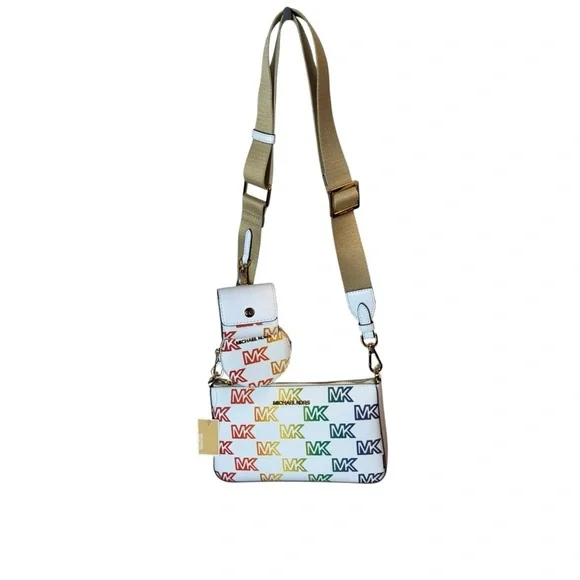 NWT MICHAEL KORS MULTI LOGO CAMERA BAG – RAINBOW PRINT CROSSBODY WITH COIN POUCH - Picture 4 of 6
